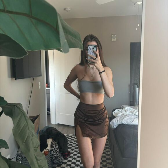 Brown Satin Mini Skirt - Picture 1 of 5